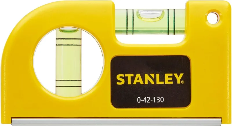 STANLEY ▫️ 0-42-130 Nível de bolso, com 2 bolhas, estrutura compacta em alumínio, base magnética, precisão de 2 mm/m, largura 11,5 cm, altura 2 cm, peso 0,09 kg
