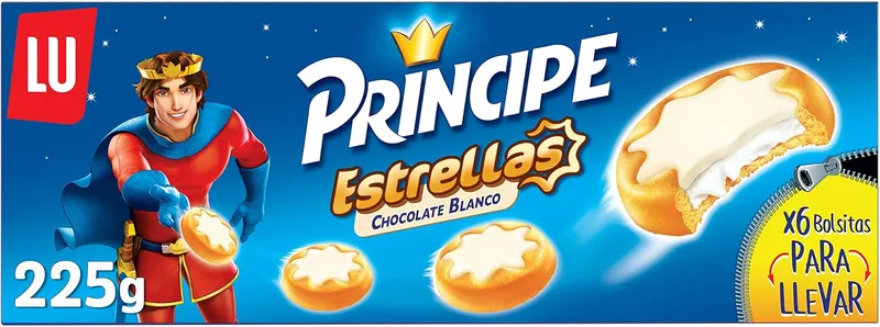 Principe ▫️ Príncipe Estrellas, Bolachas Cobertas de Chocolate Branco, 225 g