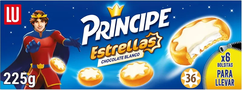 Principe ▫️ Príncipe Estrellas, Bolachas Cobertas com Chocolate Branco, 225 g