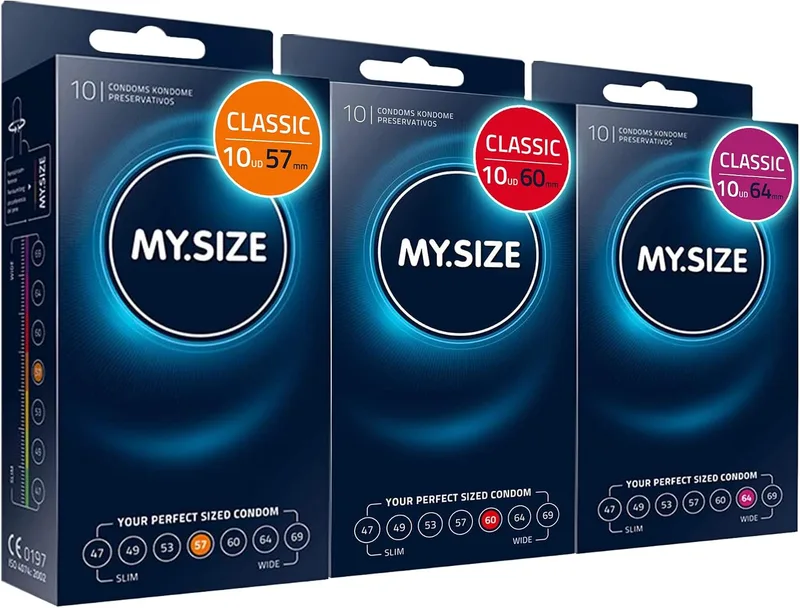 MY.SIZE ▫️ Preservativos, embalagem de amostra com 10 unidades, 57, 60, 64 mm, 3 embalagens com 10 unidades, tamanho adequado para qualquer pessoa