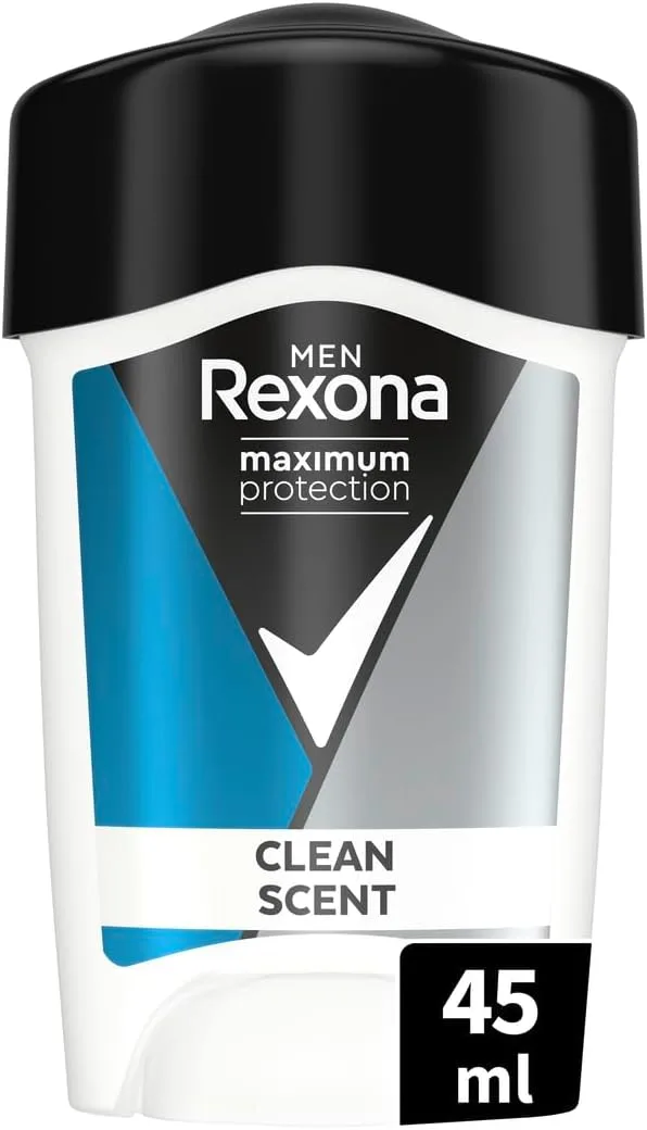 Rexona ▫️ Maximum Protection Clean Scent - Desodorizante em creme antitranspirante para homem, 45 ml