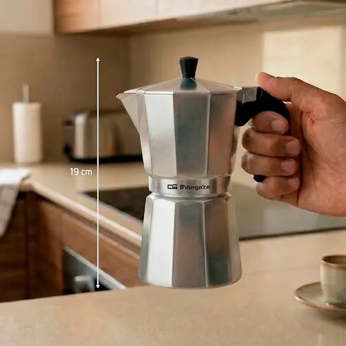 Orbegozo ▫️ KF 600, cafeteira italiana, capacidade para 6 chávenas, adequada para fogões a gás, elétricos e vitrocerâmicos, pega ergonómica, válvula de segurança, interior de fácil limpeza, cor prateada 4