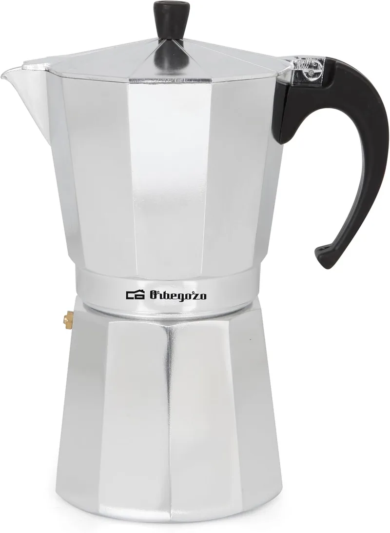 Orbegozo ▫️ KF 600, cafeteira italiana, capacidade para 6 chávenas, adequada para fogões a gás, elétricos e vitrocerâmicos, pega ergonómica, válvula de segurança, interior de fácil limpeza, cor prateada