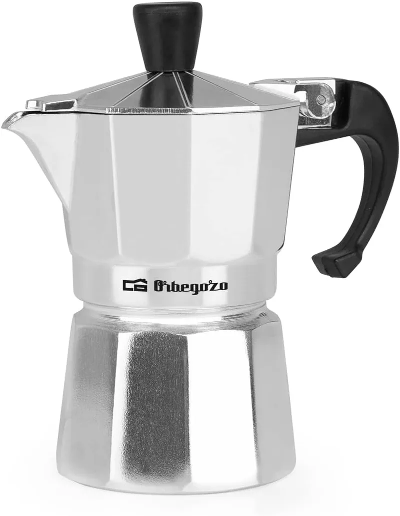 Orbegozo ▫️ KF 100, máquina de café italiana, 1 chávena, pega ergonómica, adequada para placas de fogão a gás, eléctricas e vitrocerâmicas, alumínio, válvula de segurança