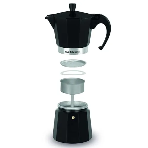 Orbegozo ▫️ KFN 610 - Cafeteira italiana em alumínio, com capacidade para 6 chávenas, pega ergonómica, válvula de segurança, filtro amovível, cor preta 2