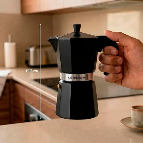 Orbegozo ▫️ KFN 610 - Cafeteira italiana em alumínio, com capacidade para 6 chávenas, pega ergonómica, válvula de segurança, filtro amovível, cor preta 3