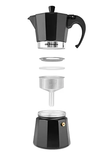 Orbegozo ▫️ KFN 610 - Cafeteira italiana em alumínio, com capacidade para 6 chávenas, pega ergonómica, válvula de segurança, filtro amovível, cor preta 4