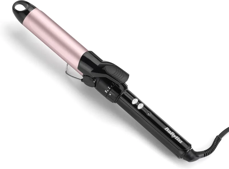 BaByliss ▫️ Tenacilla 32 mm - Modelador de cabelo, cilindro Pro Satin Touch, 10 níveis de temperatura, aquecimento rápido, caracóis sem frizz, ondas duradouras, suporte integrado – Preto e rosa, C332E