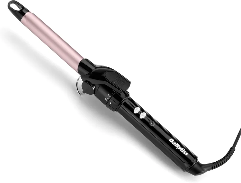 BaByliss ▫️ Ferro de frisar 19 mm - Ferro de frisar, Corpo Satin Touch, 10 posições de calor, Modelador profissional, Caracóis definidos, Acabamento de longa duração, Preto e Rosa, C319E
