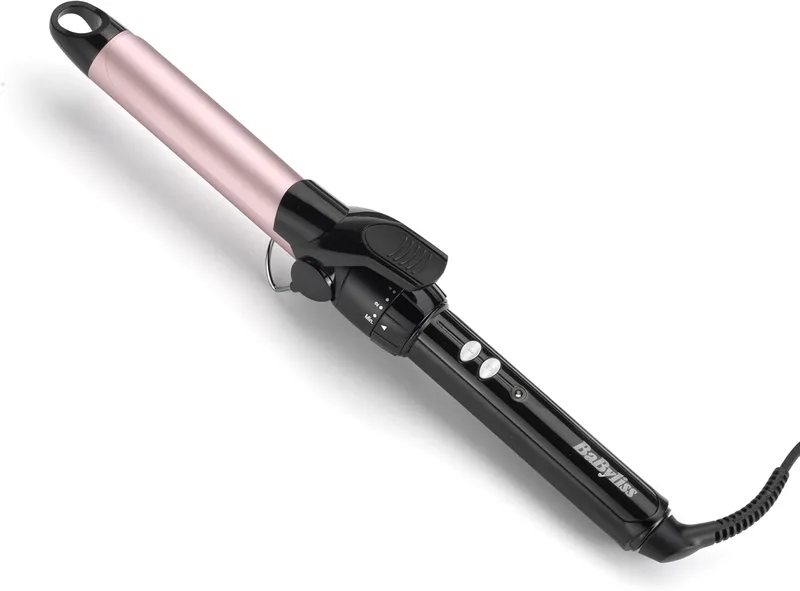 BaByliss ▫️ Modelador de 25 mm - Modelador de cachos, cilindro Satin Touch, 10 níveis de temperatura, modelador de cabelo com pinça, cachos duradouros, profissional, preto e rosa, C325E