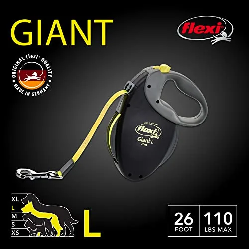 FLEXI ▫️ USA - Trela retrátil Gigante Neon para cães (fita), ergonómica, resistente e que não se enrola, para cães até 50 kg, 7 metros, tamanho grande, cor preta 2