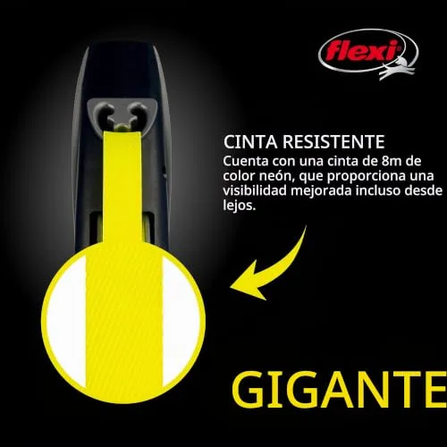 FLEXI ▫️ USA - Trela retrátil Gigante Neon para cães (fita), ergonómica, resistente e que não se enrola, para cães até 50 kg, 7 metros, tamanho grande, cor preta 3