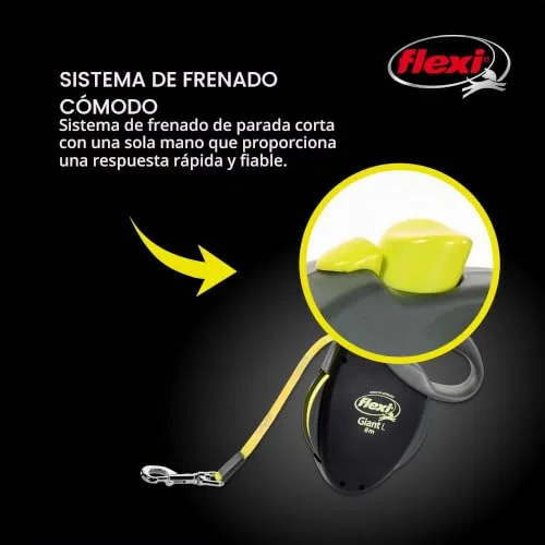 FLEXI ▫️ USA - Trela retrátil Gigante Neon para cães (fita), ergonómica, resistente e que não se enrola, para cães até 50 kg, 7 metros, tamanho grande, cor preta 5