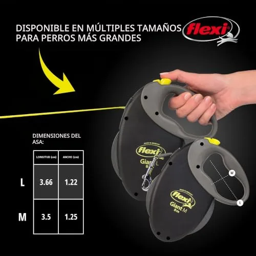 FLEXI ▫️ USA - Trela retrátil Gigante Neon para cães (fita), ergonómica, resistente e que não se enrola, para cães até 50 kg, 7 metros, tamanho grande, cor preta 6