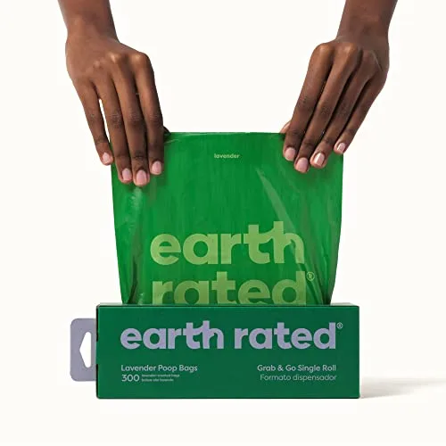 Earth Rated ▫️ Sacos para fezes de cão à prova de fugas e extra-grossos, perfeitos para jardins. Um único rolo grande «Grab and Go», com aroma a lavanda, 300 unidades 3