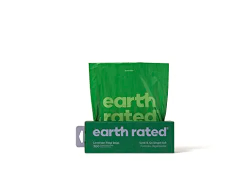 Earth Rated ▫️ Sacos para fezes de cão à prova de fugas e extra-grossos, perfeitos para jardins. Um único rolo grande «Grab and Go», com aroma a lavanda, 300 unidades 4