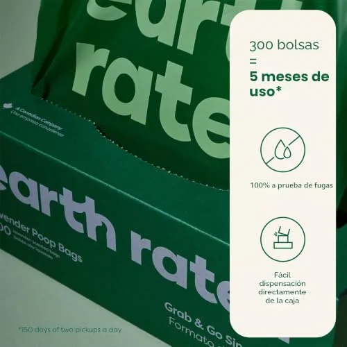 Earth Rated ▫️ Sacos para fezes de cão à prova de fugas e extra-grossos, perfeitos para jardins. Um único rolo grande «Grab and Go», com aroma a lavanda, 300 unidades 5