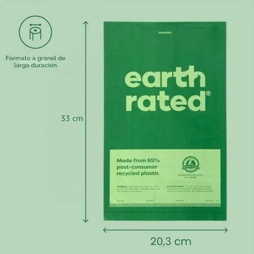 Earth Rated ▫️ Sacos para fezes de cão à prova de fugas e extra-grossos, perfeitos para jardins. Um único rolo grande «Grab and Go», com aroma a lavanda, 300 unidades 6