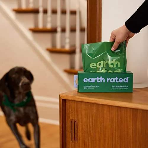 Earth Rated ▫️ Sacos para fezes de cão à prova de fugas e extra-grossos, perfeitos para jardins. Um único rolo grande «Grab and Go», com aroma a lavanda, 300 unidades 7