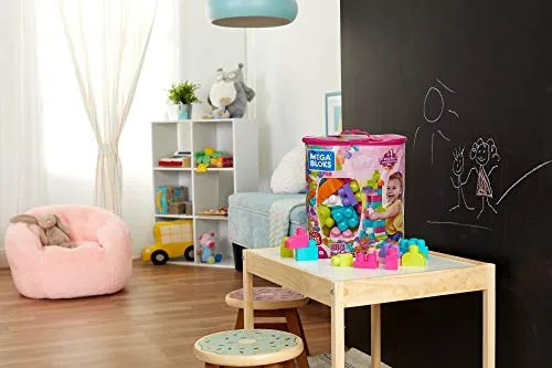 Mega Bloks ▫️ First Builders Saco Grande com 80 blocos, Rosa 2
