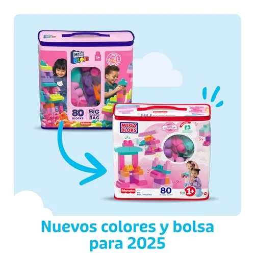 Mega Bloks ▫️ First Builders Saco Grande com 80 blocos, Rosa 3