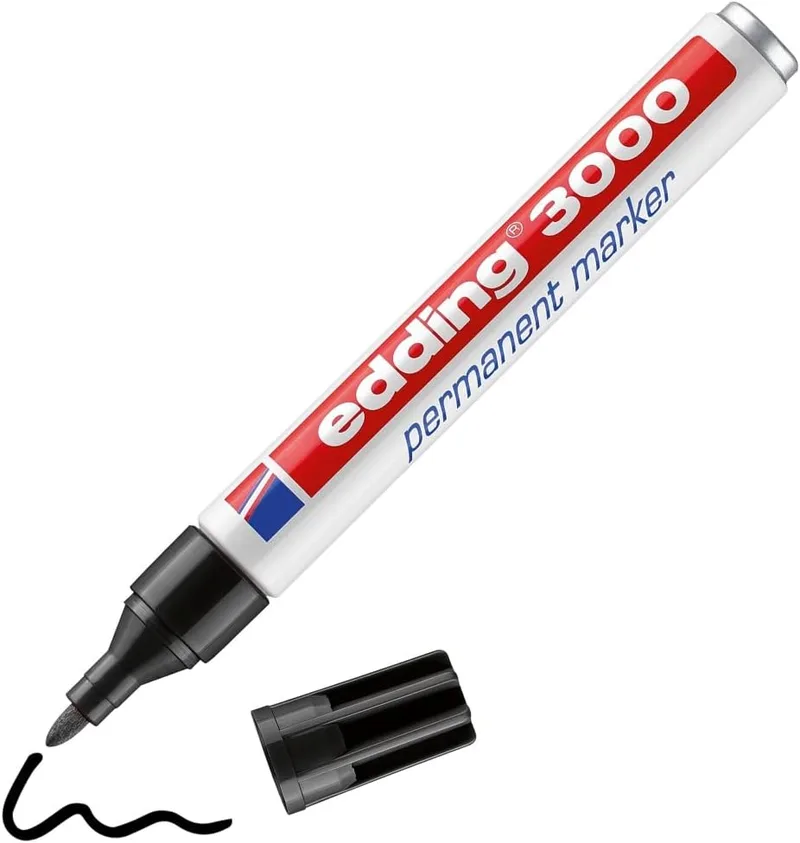 Edding ▫️ 3000 marcador permanente - preto - 1 marcador - ponta redonda de 1,5-3 mm - indelével e de secagem rápida - resistente à água e às manchas - cartão, plástico, madeira, metal, tecido