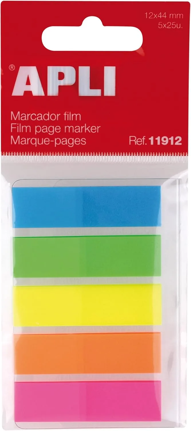 APLI ▫️ 11912 – Índices autocolantes, película em cores fluorescentes, 12 x 44