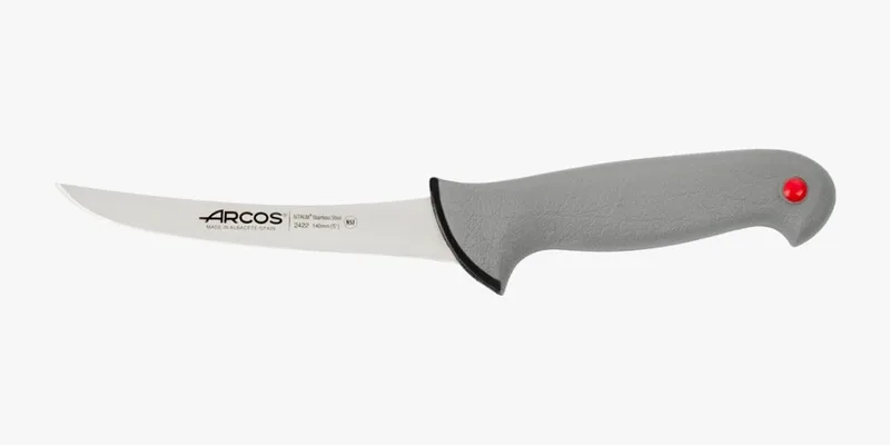 Arcos ▫️ Faca para desossar com lâmina de aço inoxidável Nitrum de 140 mm. Faca profissional para cortar ossos e carne. Cabo ergonómico em polipropileno. Série Color Prof. Cor cinzenta.