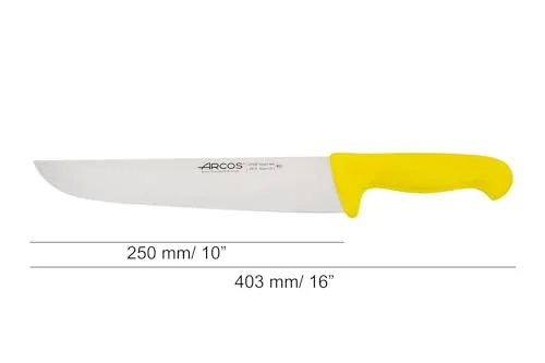 Arcos ▫️ Faca de açougueiro com lâmina em aço inoxidável de 250 mm. Faca de cozinha profissional para cortar carne, peixe e legumes. Cabo ergonómico em polioximetileno. Série 2900. Cor amarela. 2