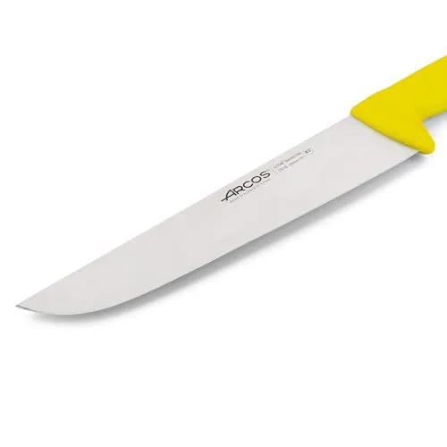 Arcos ▫️ Faca de açougueiro com lâmina em aço inoxidável de 250 mm. Faca de cozinha profissional para cortar carne, peixe e legumes. Cabo ergonómico em polioximetileno. Série 2900. Cor amarela. 3