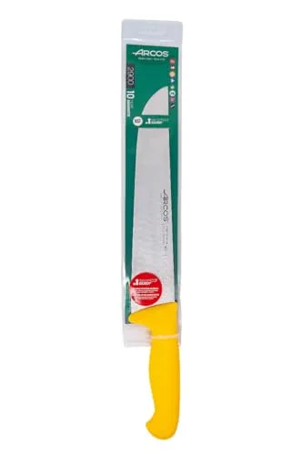 Arcos ▫️ Faca de açougueiro com lâmina em aço inoxidável de 250 mm. Faca de cozinha profissional para cortar carne, peixe e legumes. Cabo ergonómico em polioximetileno. Série 2900. Cor amarela. 6