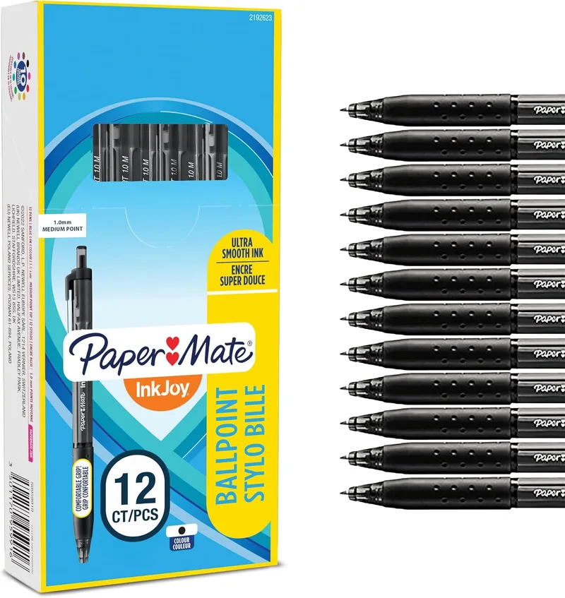 Paper Mate ▫️ Caneta retrátil InkJoy 300RT | ponta média (1,0 mm) | preta | embalagem de 12