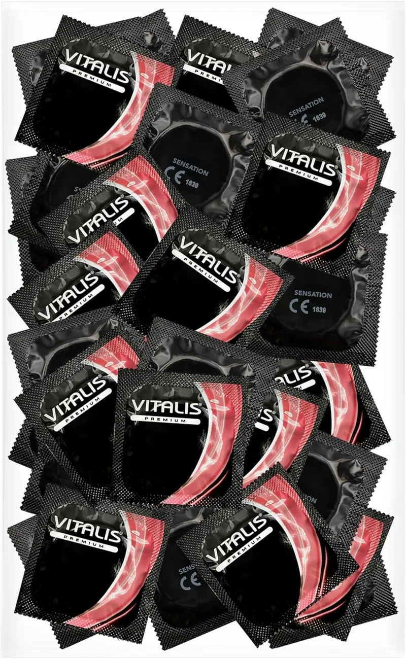 VITALIS ▫️ 100 preservativos Premium Sensation – com saliências e estrias para uma estimulação máxima