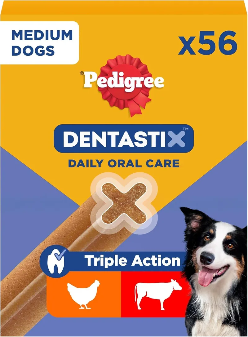 Pedigree ▫️ Dentastix - Snack Dental para a Higiene Oral de Cães de Tamanho Médio (1 embalagem de 56 unidades)