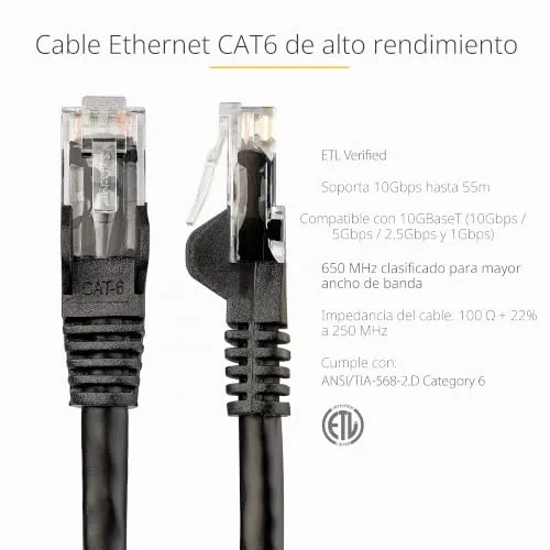 StarTech ▫️ Cabo Ethernet Cat6 RJ45 2 m, sem ganchos, preto (N6PATC2MBK) 2