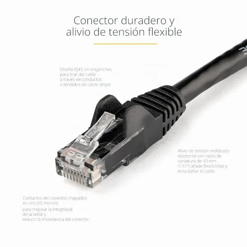 StarTech ▫️ Cabo Ethernet Cat6 RJ45 2 m, sem ganchos, preto (N6PATC2MBK) 3