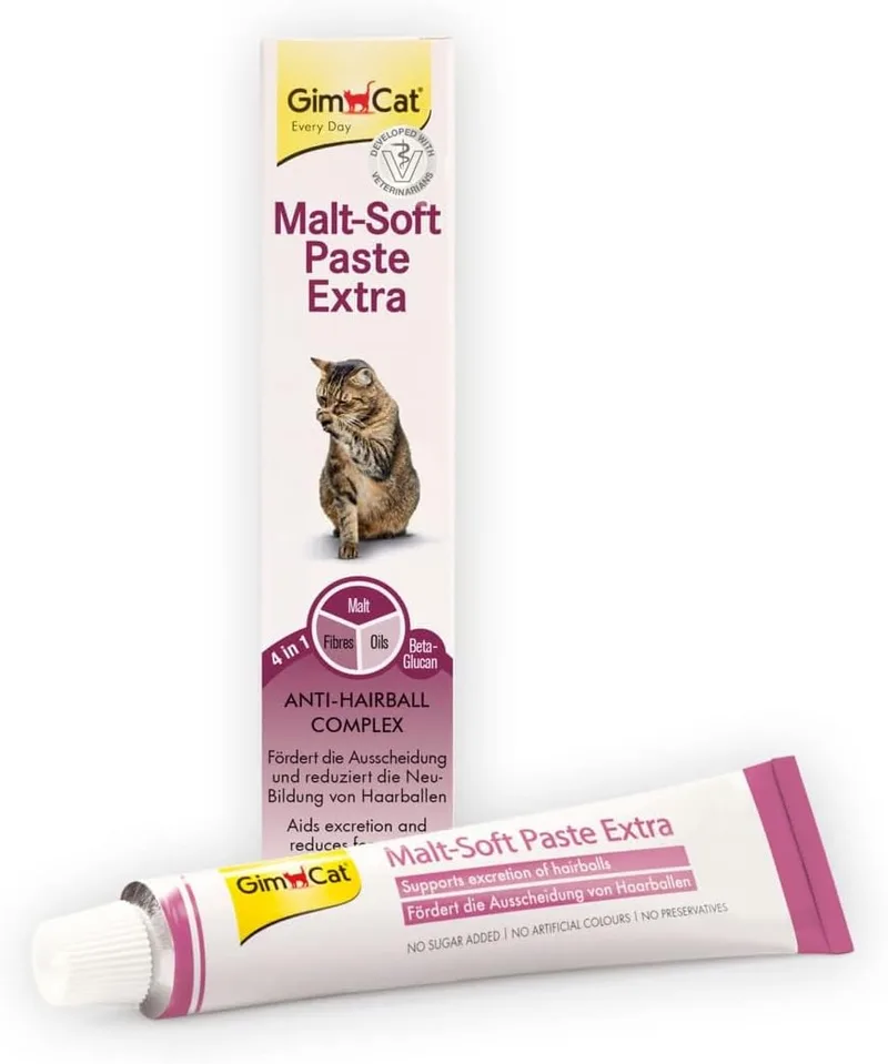 GimCat ▫️ Malt-Soft Extra, pasta com malte – Snack anti-bolas de pêlo para gatos que favorece a eliminação das bolas de pêlo – 1 tubo (1 x 50 g)