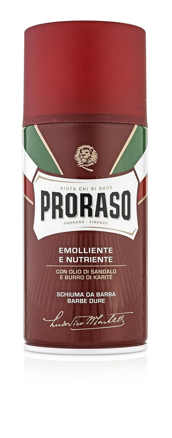 Proraso ▫️ Espuma de barbear com sândalo e manteiga de karité para barbas duras - 300 ml. 380 g