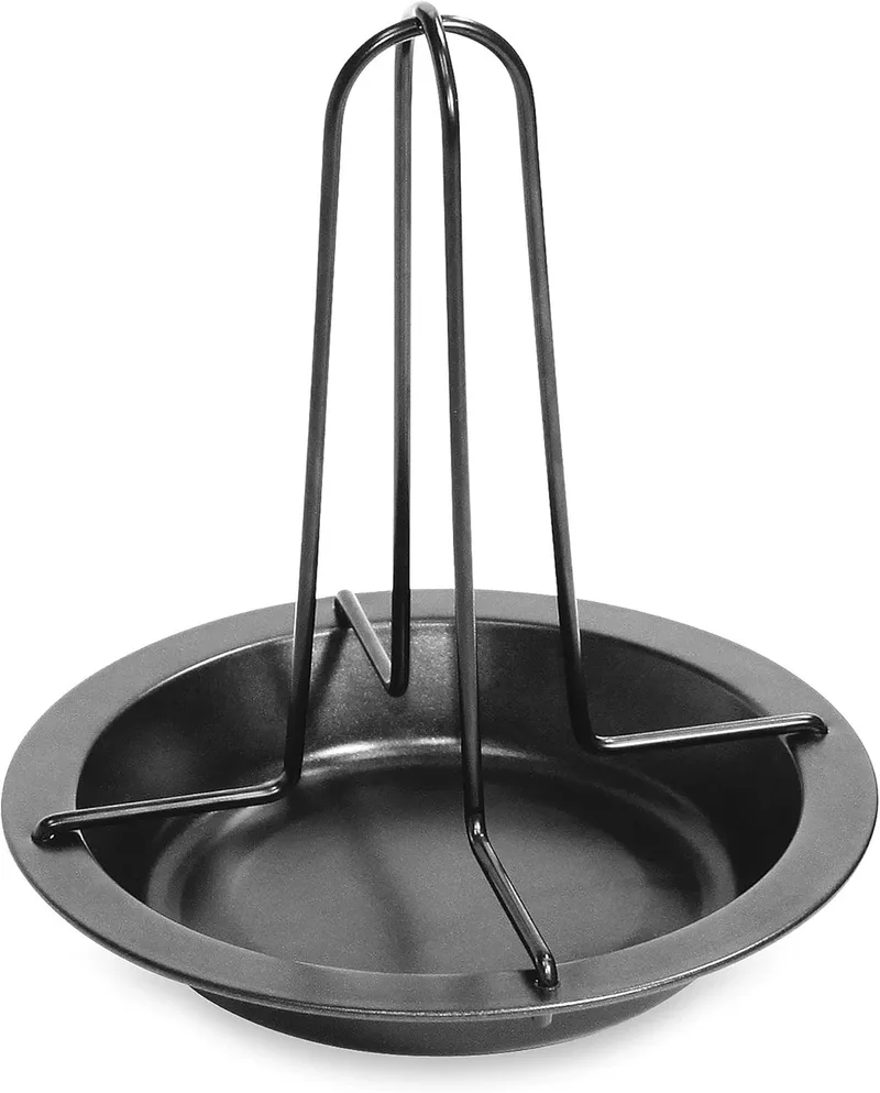 Fackelmann ▫️ Grelha vertical para assar frango e peru, aço carbono com revestimento antiaderente, adequada para forno e churrasco, coletor de sumo, 19x17,5 cm, 1 unid.