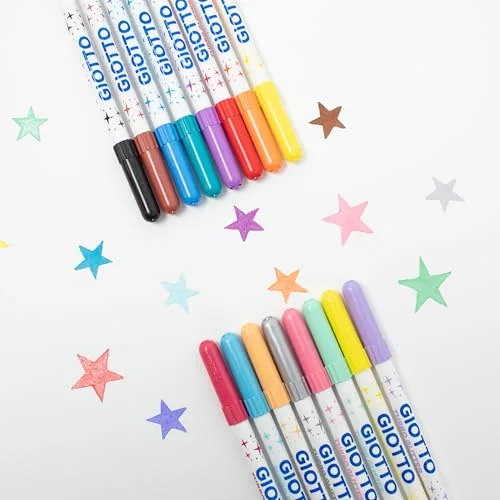 Giotto ▫️ Turbo Glitter, Marcadores com tinta brilhante, ponta fina, ponta de 2,8 mm, cores variadas, 8 unidades. 4