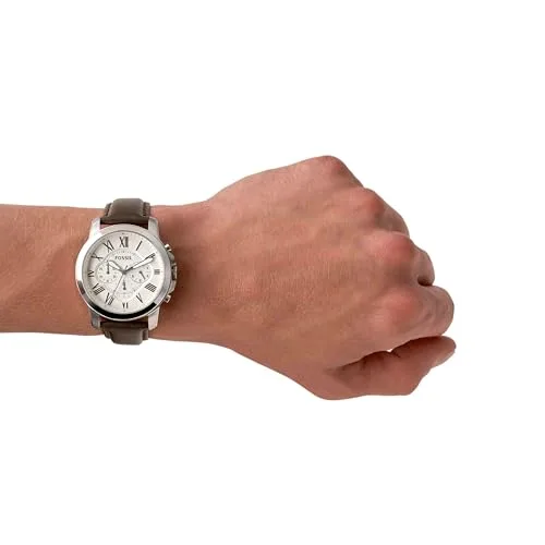 Fossil ▫️ Relógio Grant para homem, movimento cronógrafo de quartzo com bracelete em pele e aço inoxidável 2