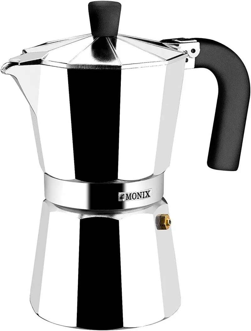 Monix ▫️ Vitro Express Cafeteira de alumínio 3 chávenas, adequada para todos os tipos de fogões, exceto de indução