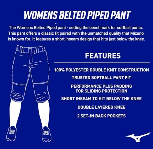 Mizuno ▫️ Calças de softbol com cinto para mulheres adultas 7