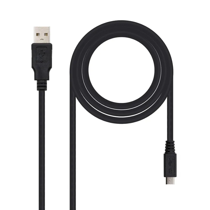 Nanocable ▫️ 10.01.0500 - Cabo USB 2.0 para micro USB, utilizado principalmente em telemóveis e câmaras digitais, tipo A/M-Micro B/M, macho-macho, preto, 0,8 m