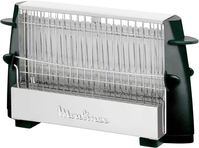 Moulinex ▫️ Multipan, torradeira clássica de 760 Watt para todos os tipos de pão, até 4 fatias de cada vez, aço inoxidável, pegas laterais frias, fácil manuseamento, transporte e utilização, cor preta, A15453