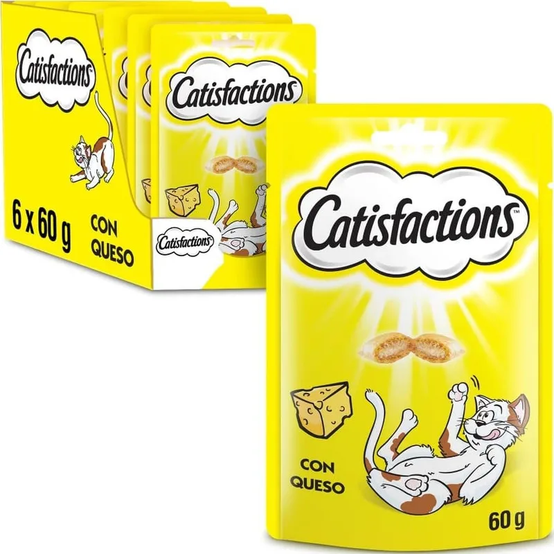 Catisfactions ▫️ Guloseimas para Gatos, Sabor a Queijo (Embalagem de 6 x 60 g)