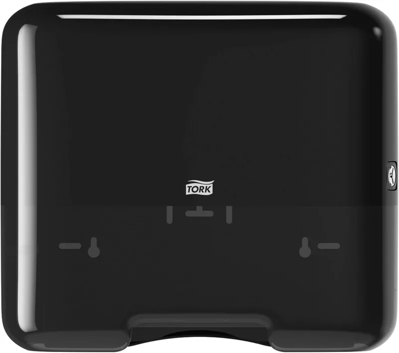 Tork ▫️ 553108 Mini-dispensador de toalhas de mão dobradas em C e ZZ Elevation/Sistema H3 de papel para secar as mãos/Preto