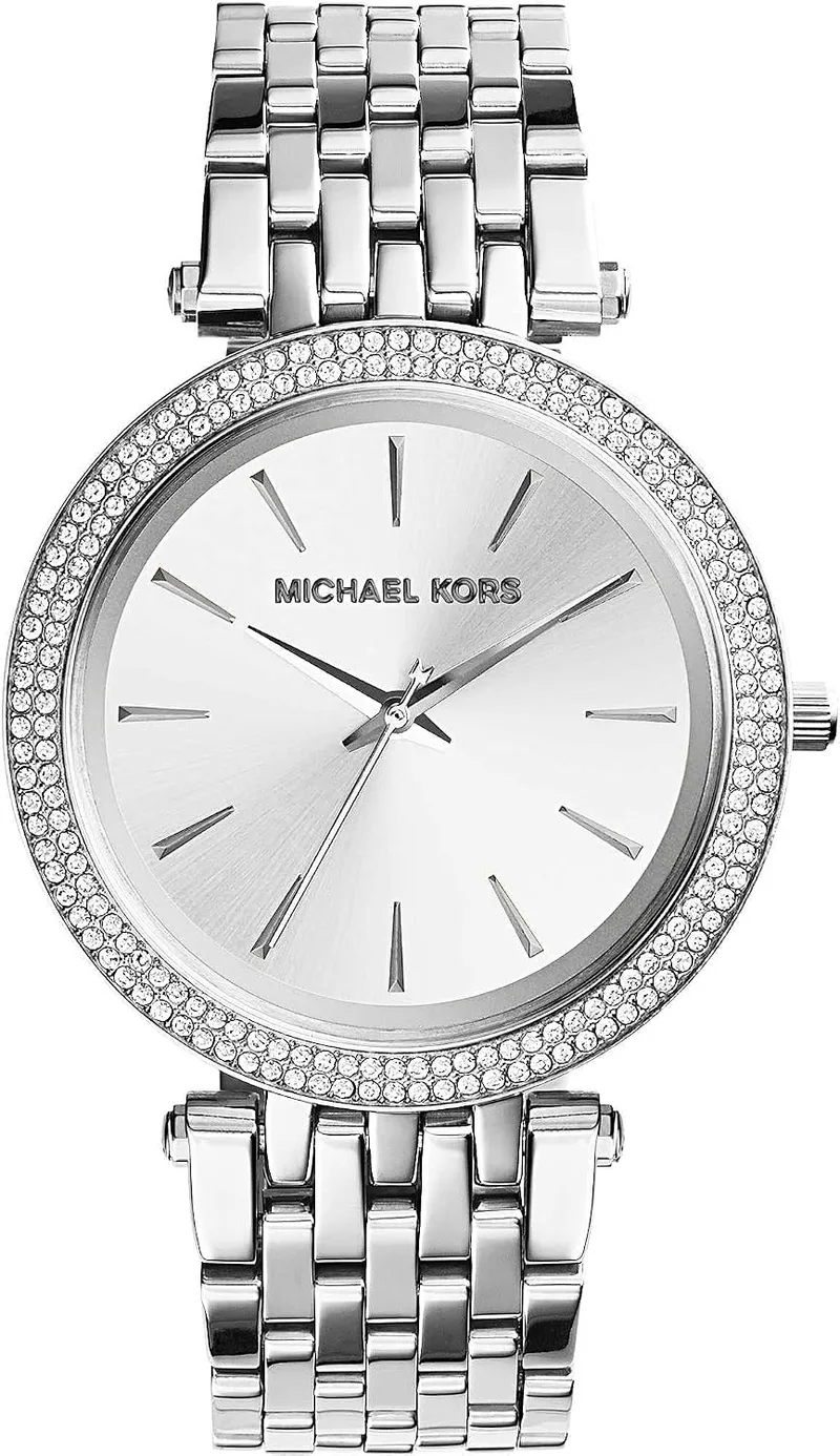 Michael Kors ▫️ Relógio Darci para mulher, movimento de quartzo com três ponteiros em tom prateado e bracelete em aço inoxidável
