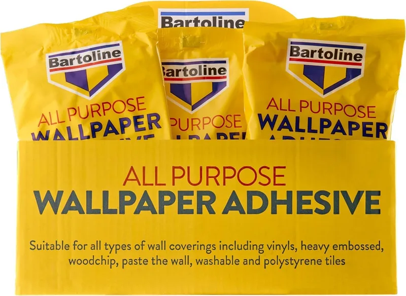 Bartoline ▫️ Cola multiusos para papel de parede (10 rolos, 12 pintas). À base de amido, fácil de misturar, ideal para vinil, laminados e azulejos. Resultados duradouros.