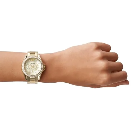 Fossil ▫️ Relógio Riley para mulher, mecanismo de cronógrafo com bracelete em aço ou pele 5